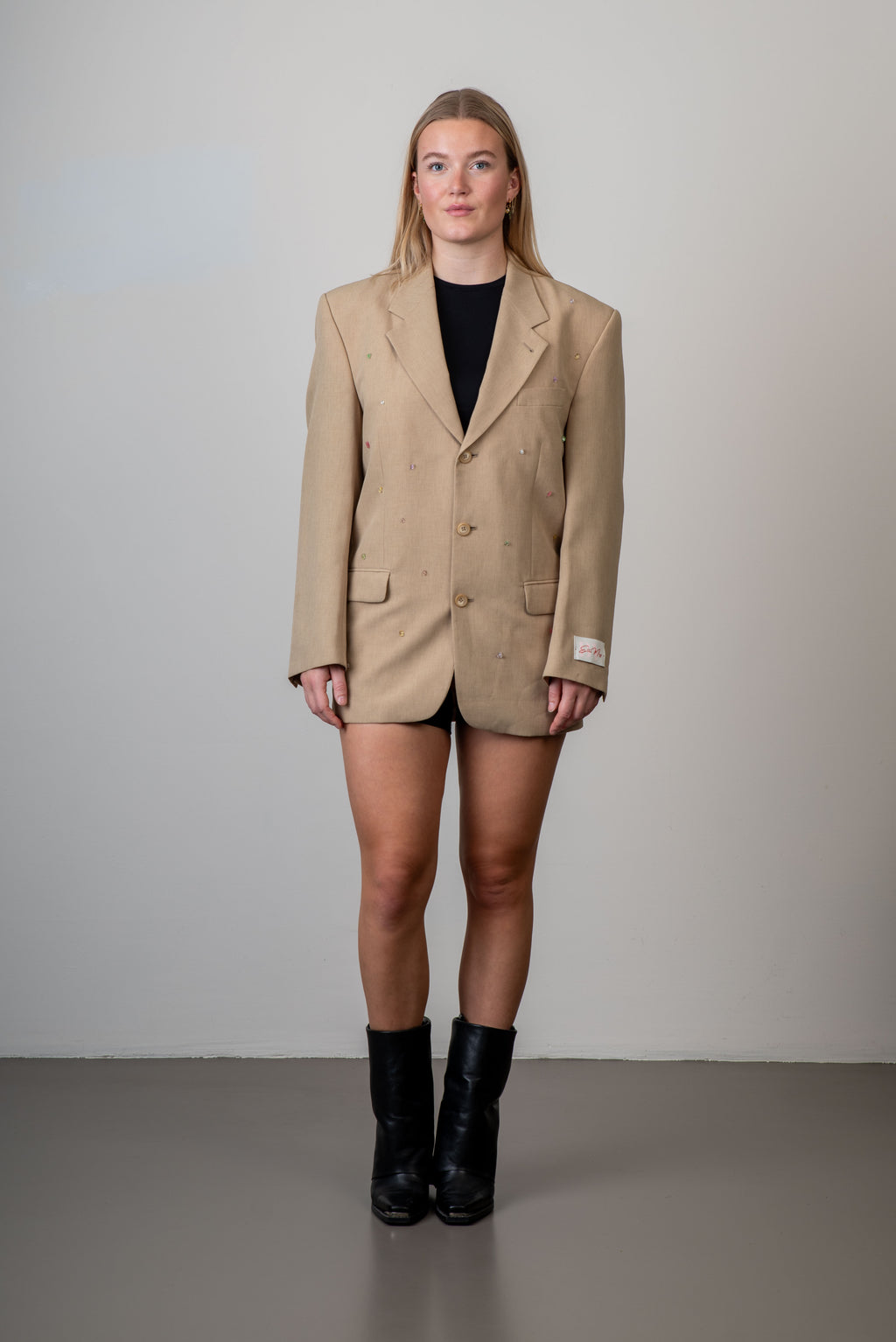 Vintage blazer geel met gekleurde kraaltjes