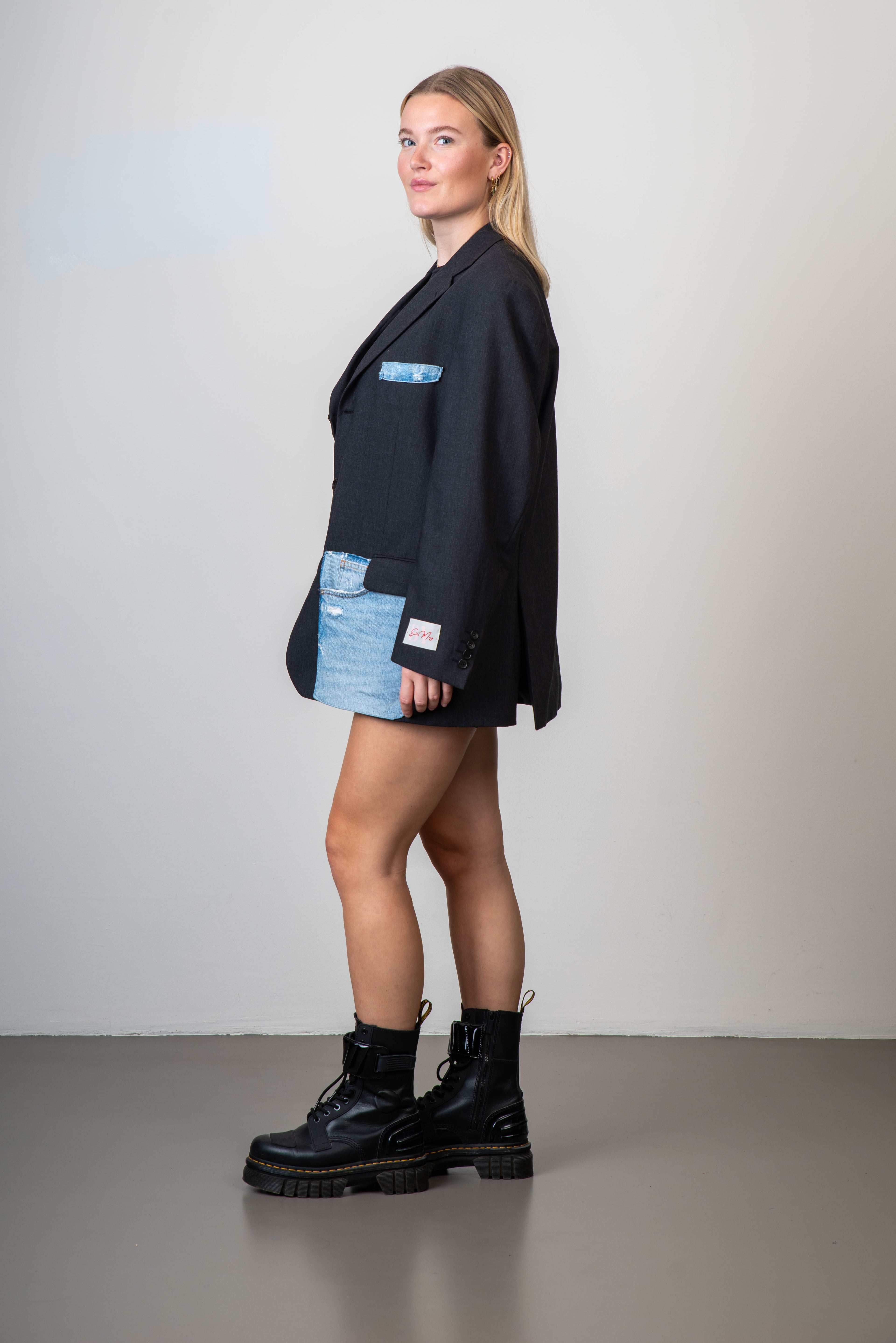 Vintage zwarte blazer met denim