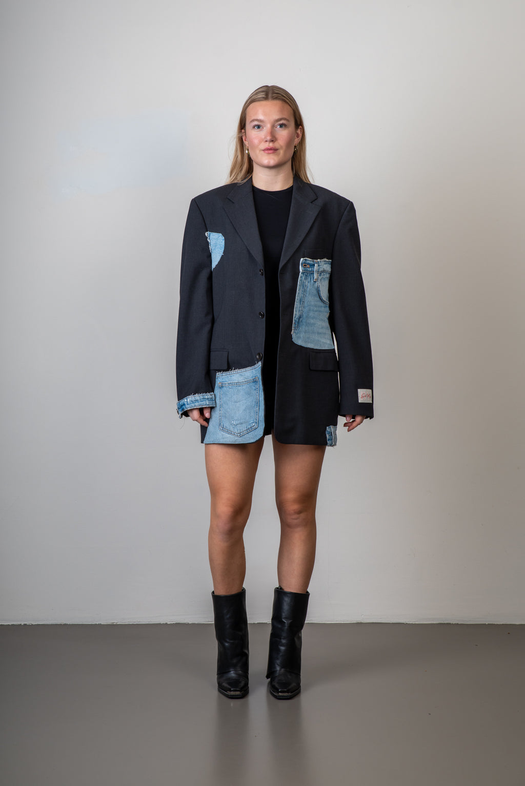 Zwarte vintage blazer met denim