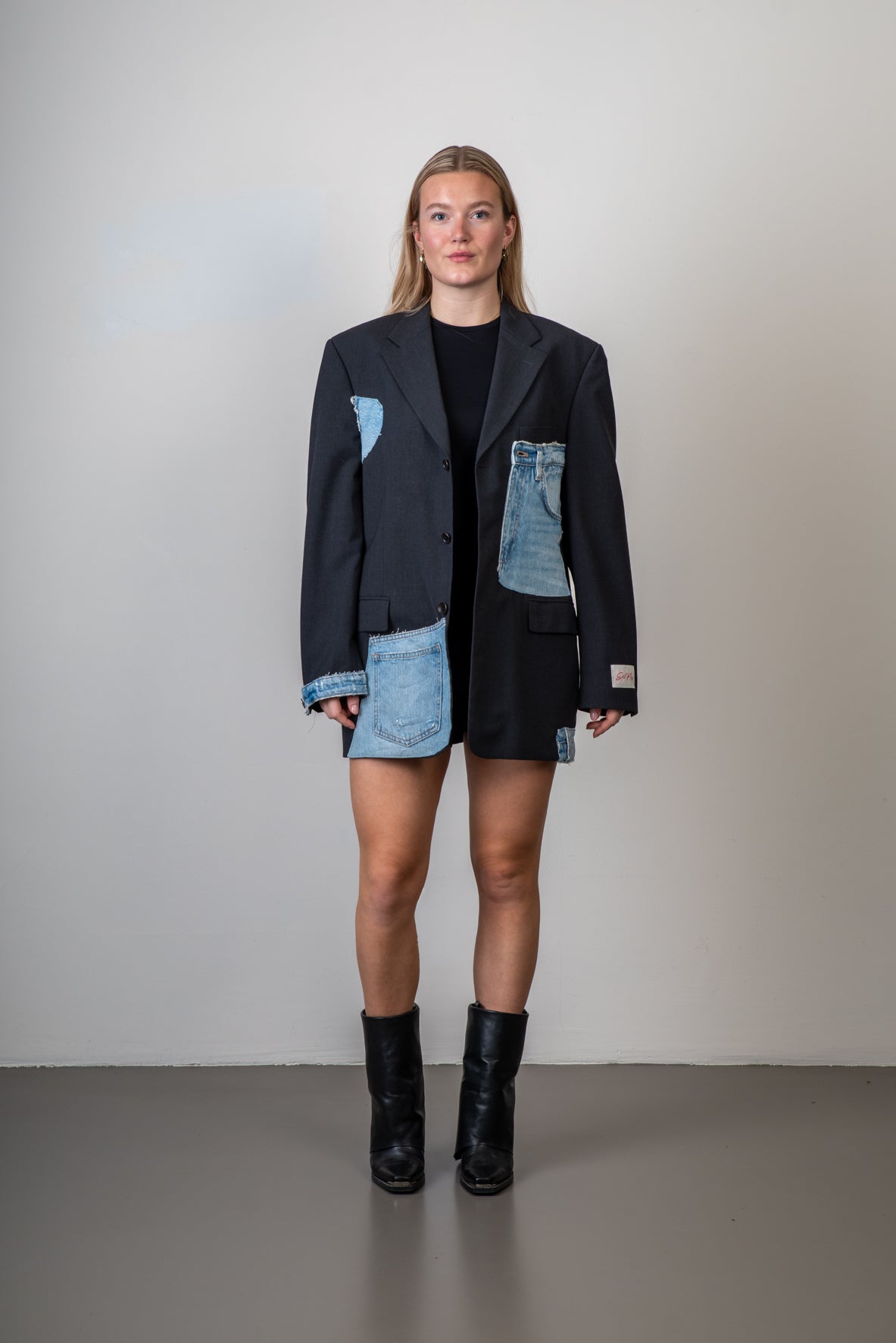 Zwarte vintage blazer met denim