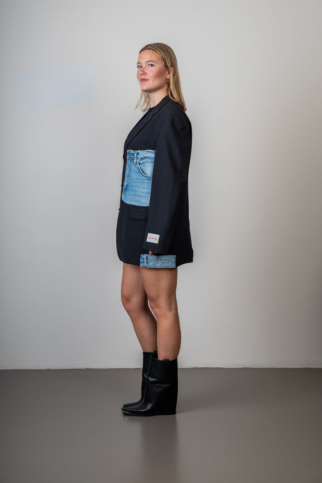 Zwarte vintage blazer met denim