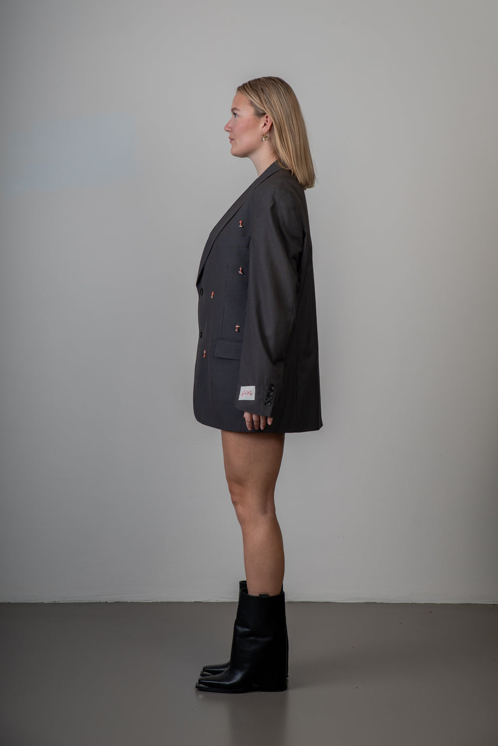 Grijze vintage blazer met kraaltjes